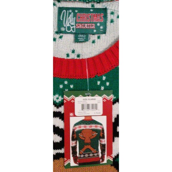 UGLY CHRISTMAS SWEATER OH SNAP GINGERBREAD MAN CANDY CANE CRUTCH MENS WOMENS XL - Picture 2 of 5